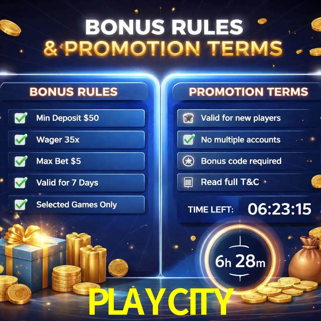 Reglas de promoción PLAYCITY y condiciones de bonos explicadas visualmente