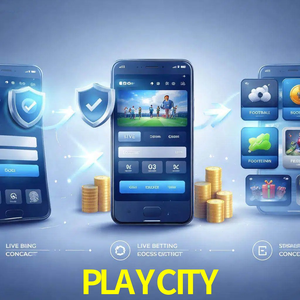Pasos de acceso a la app PLAYCITY en pantalla de teléfono móvil