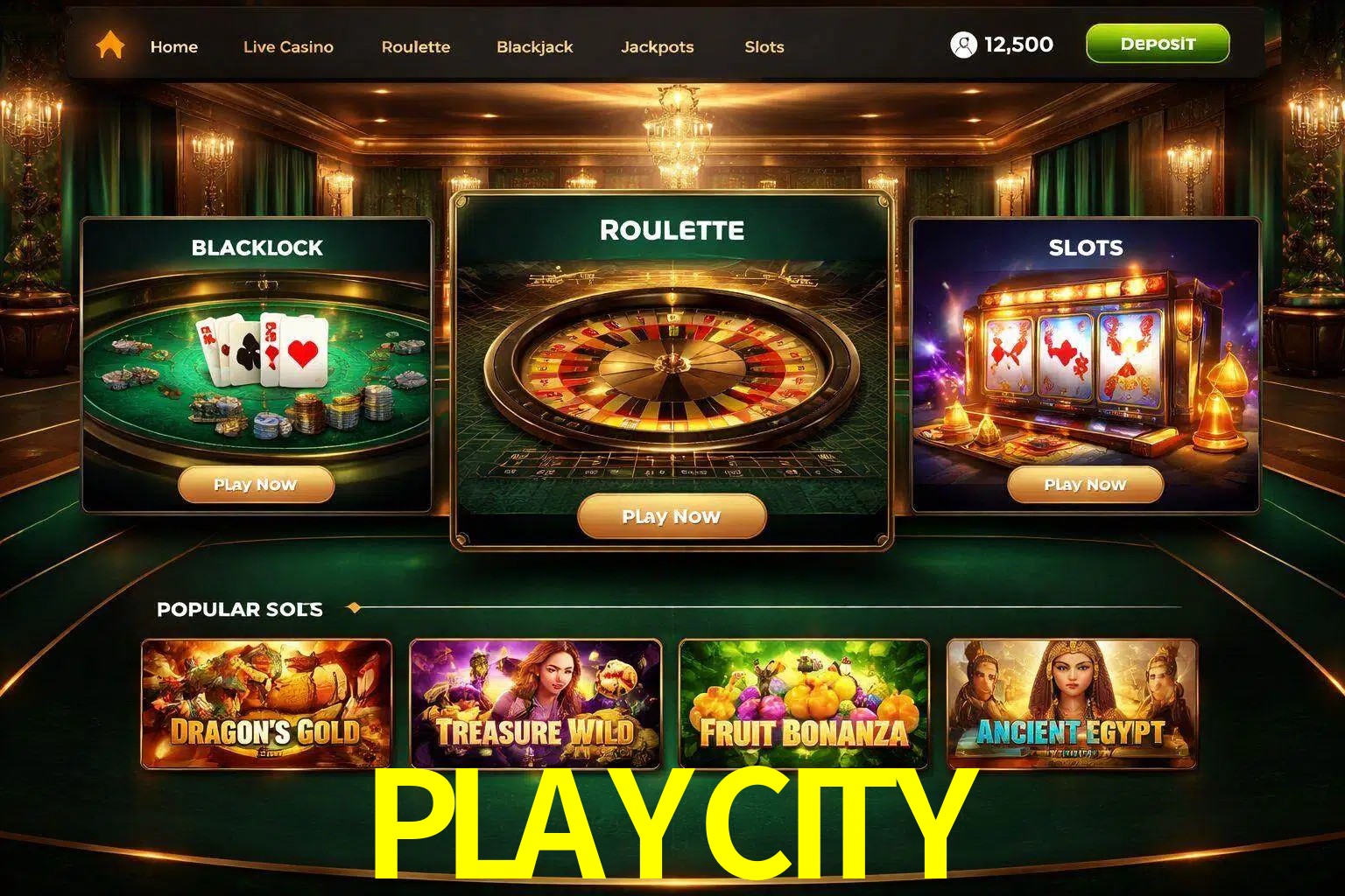 Vista de la plataforma PLAYCITY Casino mostrando categorías organizadas de juegos en línea